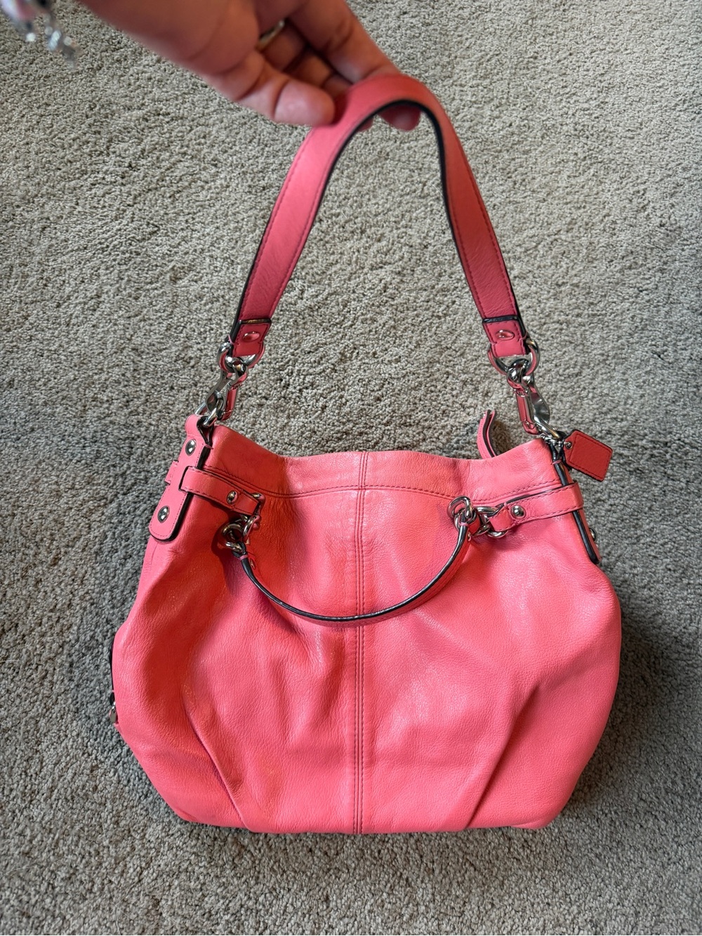 Coach F13972 Y2K Coral Pink Leather Shoulder Bag